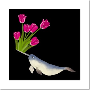 Narwhal Rose Cherry Tulip Flowers Posters and Art